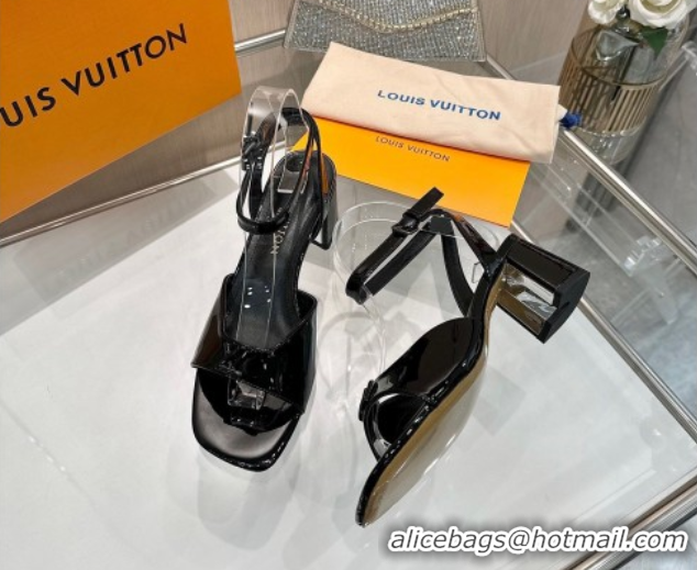 Top Design Louis Vuitton Swing Heel Sandals 5.5cm in Patent Leather Black 2025 1AGUTG