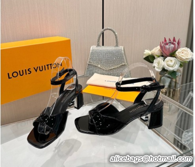 Top Design Louis Vuitton Swing Heel Sandals 5.5cm in Patent Leather Black 2025 1AGUTG
