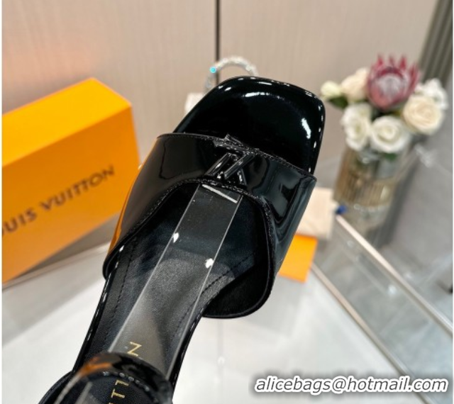 Top Design Louis Vuitton Swing Heel Sandals 5.5cm in Patent Leather Black 2025 1AGUTG