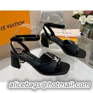 Top Grade Louis Vuitton Swing Heel Sandals 5.5cm in Calf Leather Black 2025 1AGUTG