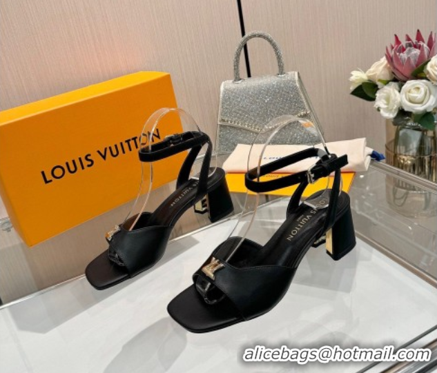 Top Grade Louis Vuitton Swing Heel Sandals 5.5cm in Calf Leather Black 2025 1AGUTG