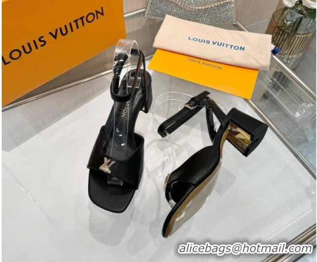 Top Grade Louis Vuitton Swing Heel Sandals 5.5cm in Calf Leather Black 2025 1AGUTG
