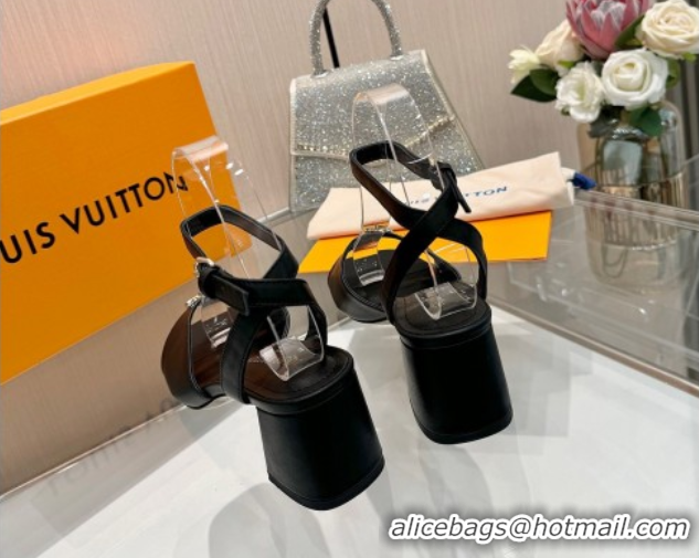 Top Grade Louis Vuitton Swing Heel Sandals 5.5cm in Calf Leather Black 2025 1AGUTG