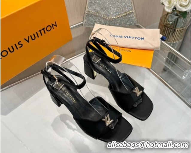 Top Grade Louis Vuitton Swing Heel Sandals 5.5cm in Calf Leather Black 2025 1AGUTG