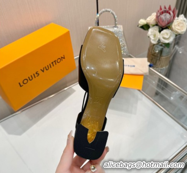 Top Grade Louis Vuitton Swing Heel Sandals 5.5cm in Calf Leather Black 2025 1AGUTG
