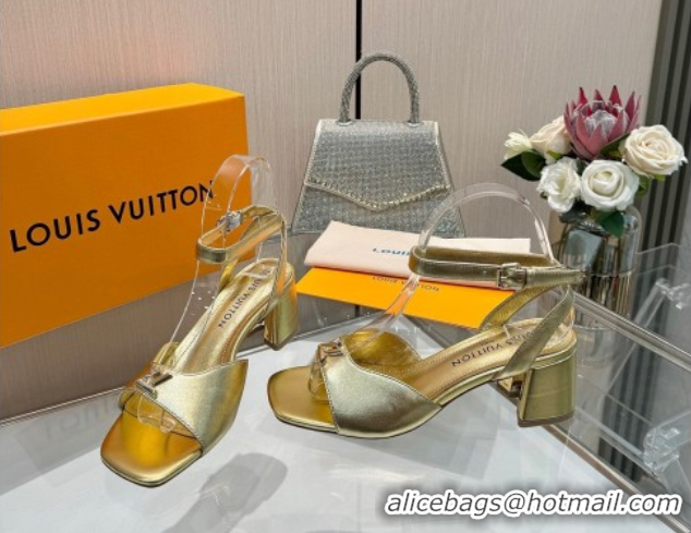Discount Louis Vuitton Swing Heel Sandals 5.5cm in Calf Leather Gold 2025 1AGUTG
