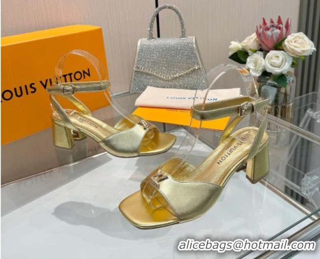 Discount Louis Vuitton Swing Heel Sandals 5.5cm in Calf Leather Gold 2025 1AGUTG