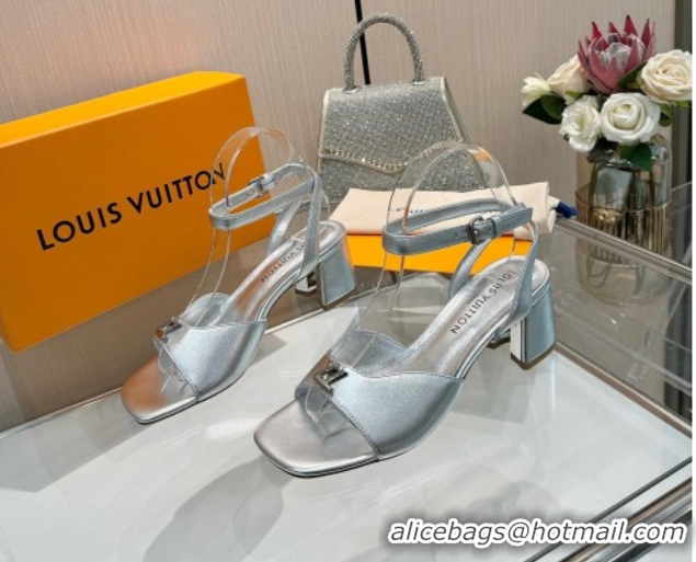 Low Price Louis Vuitton Swing Heel Sandals 5.5cm in Calf Leather Silver 2025 1AGUTG