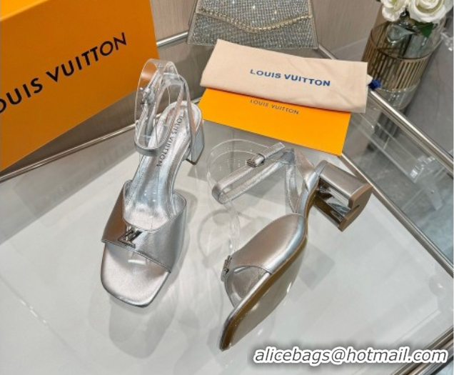 Low Price Louis Vuitton Swing Heel Sandals 5.5cm in Calf Leather Silver 2025 1AGUTG