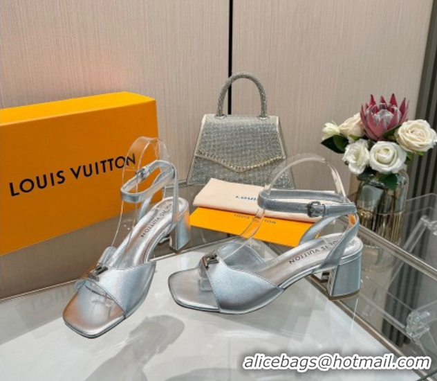 Low Price Louis Vuitton Swing Heel Sandals 5.5cm in Calf Leather Silver 2025 1AGUTG
