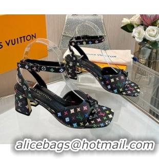 Low Price Louis Vuitton LV x TM Swing Heel Sandals 5.5cm in Multicolor Monogram Canvas Black 2025 1AGUTG
