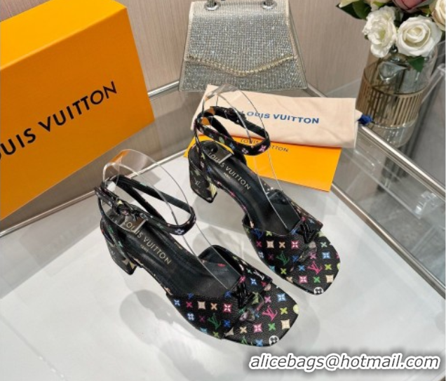 Low Price Louis Vuitton LV x TM Swing Heel Sandals 5.5cm in Multicolor Monogram Canvas Black 2025 1AGUTG