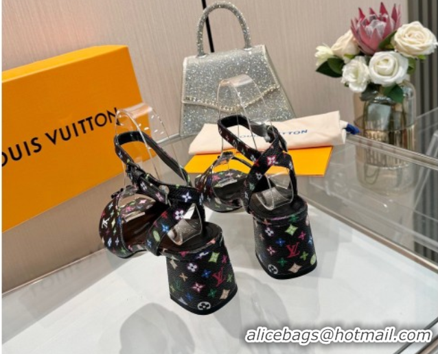 Low Price Louis Vuitton LV x TM Swing Heel Sandals 5.5cm in Multicolor Monogram Canvas Black 2025 1AGUTG