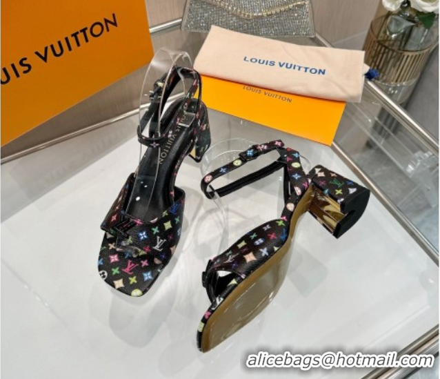 Low Price Louis Vuitton LV x TM Swing Heel Sandals 5.5cm in Multicolor Monogram Canvas Black 2025 1AGUTG