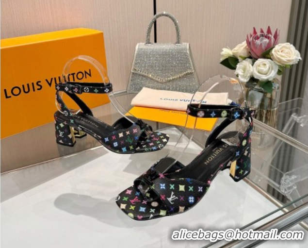 Low Price Louis Vuitton LV x TM Swing Heel Sandals 5.5cm in Multicolor Monogram Canvas Black 2025 1AGUTG