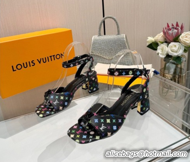 Low Price Louis Vuitton LV x TM Swing Heel Sandals 5.5cm in Multicolor Monogram Canvas Black 2025 1AGUTG