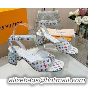 Durable Louis Vuitton LV x TM Swing Heel Sandals 5.5cm in Multicolor Monogram Canvas White 2025 1AGUTG