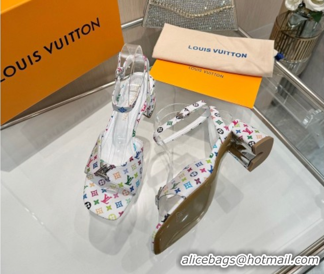 Durable Louis Vuitton LV x TM Swing Heel Sandals 5.5cm in Multicolor Monogram Canvas White 2025 1AGUTG