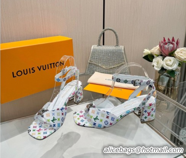 Durable Louis Vuitton LV x TM Swing Heel Sandals 5.5cm in Multicolor Monogram Canvas White 2025 1AGUTG