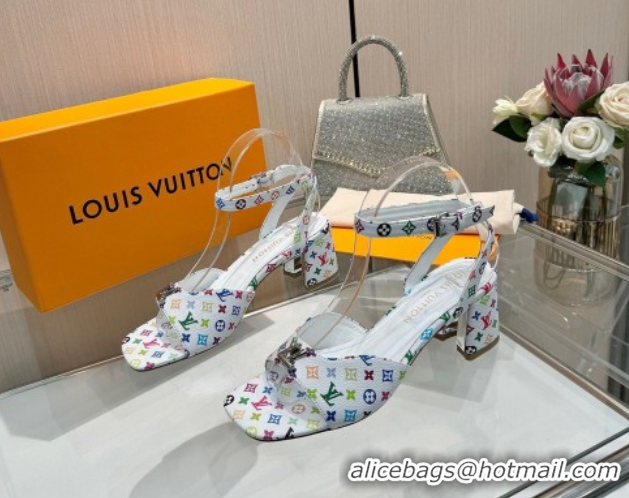Durable Louis Vuitton LV x TM Swing Heel Sandals 5.5cm in Multicolor Monogram Canvas White 2025 1AGUTG