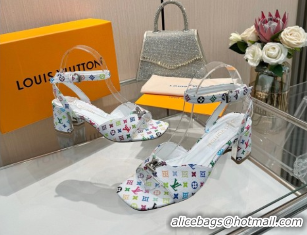 Durable Louis Vuitton LV x TM Swing Heel Sandals 5.5cm in Multicolor Monogram Canvas White 2025 1AGUTG