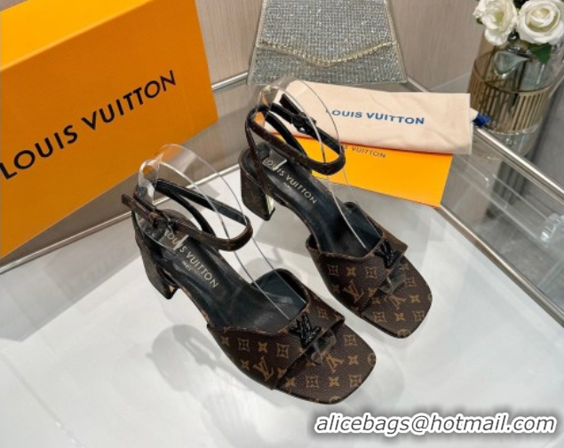 Cheap Price Louis Vuitton Swing Heel Sandals 5.5cm in Monogram Canvas Brown 2025 1AGUTG