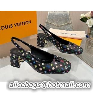 Low Cost Louis Vuitton LV x TM Swing Slingback Pump 5.5cm in Multicolor Monogram Canvas Black 2025 1AGTY9