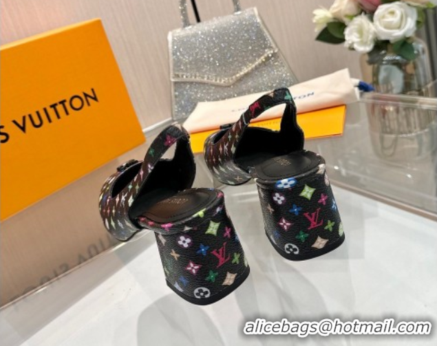 Low Cost Louis Vuitton LV x TM Swing Slingback Pump 5.5cm in Multicolor Monogram Canvas Black 2025 1AGTY9