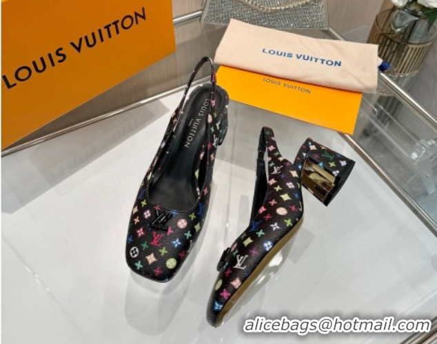 Low Cost Louis Vuitton LV x TM Swing Slingback Pump 5.5cm in Multicolor Monogram Canvas Black 2025 1AGTY9