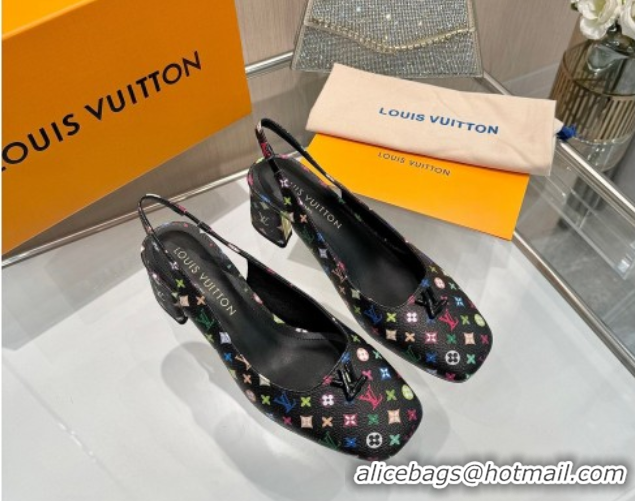 Low Cost Louis Vuitton LV x TM Swing Slingback Pump 5.5cm in Multicolor Monogram Canvas Black 2025 1AGTY9