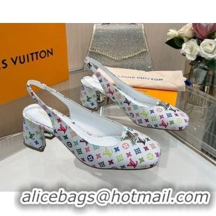 Sumptuous Louis Vuitton LV x TM Swing Slingback Pump 5.5cm in Multicolor Monogram Canvas White 2025 1AGTY9