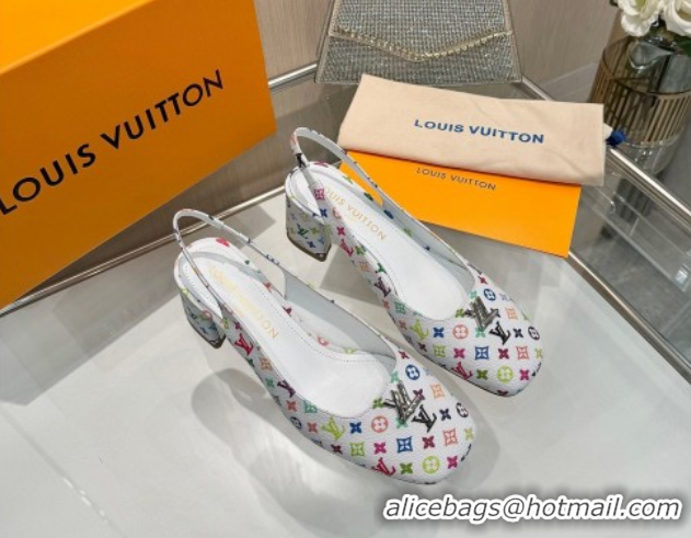 Sumptuous Louis Vuitton LV x TM Swing Slingback Pump 5.5cm in Multicolor Monogram Canvas White 2025 1AGTY9