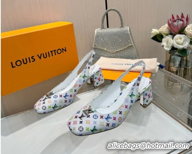 Sumptuous Louis Vuitton LV x TM Swing Slingback Pump 5.5cm in Multicolor Monogram Canvas White 2025 1AGTY9