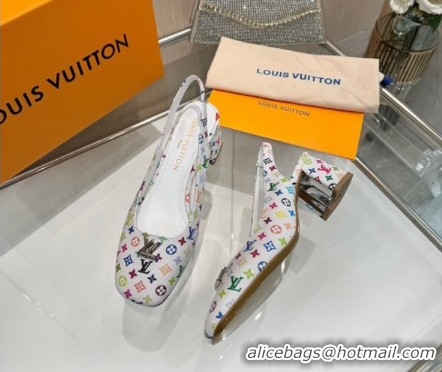 Sumptuous Louis Vuitton LV x TM Swing Slingback Pump 5.5cm in Multicolor Monogram Canvas White 2025 1AGTY9