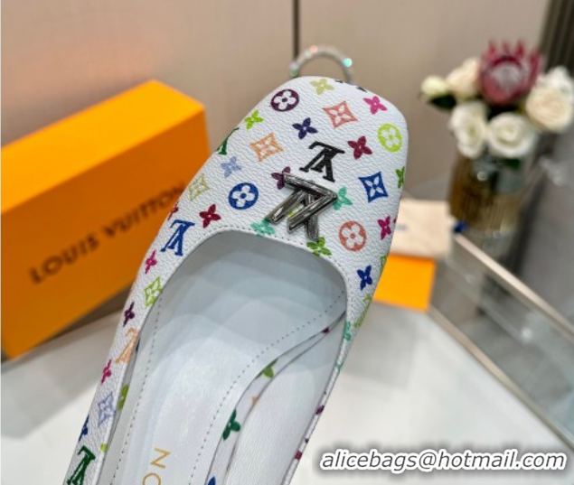 Sumptuous Louis Vuitton LV x TM Swing Slingback Pump 5.5cm in Multicolor Monogram Canvas White 2025 1AGTY9