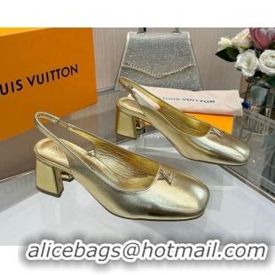 Stylish Louis Vuitton Swing Slingback Pump 5.5cm in Calf Leather Gold 2025 1AGTY9