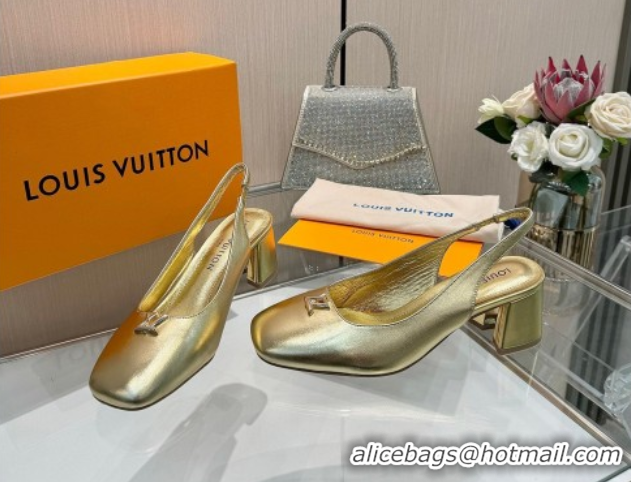Stylish Louis Vuitton Swing Slingback Pump 5.5cm in Calf Leather Gold 2025 1AGTY9