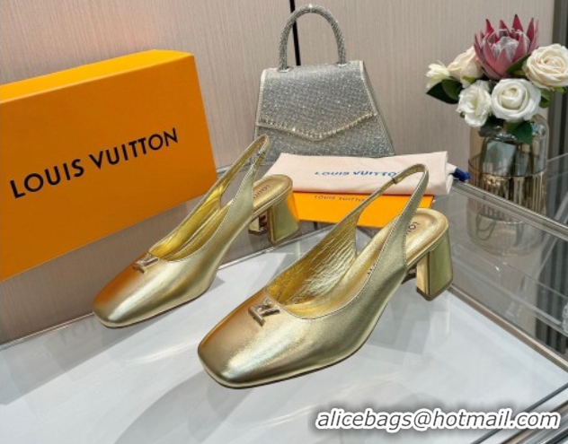 Stylish Louis Vuitton Swing Slingback Pump 5.5cm in Calf Leather Gold 2025 1AGTY9