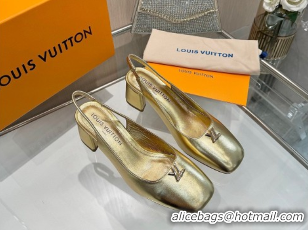 Stylish Louis Vuitton Swing Slingback Pump 5.5cm in Calf Leather Gold 2025 1AGTY9