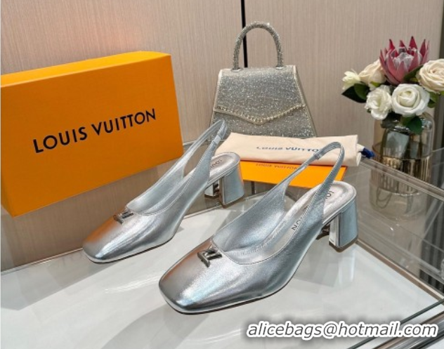 Perfect Louis Vuitton Swing Slingback Pump 5.5cm in Calf Leather Silver 2025 1AGTY9
