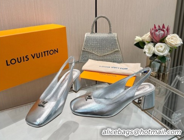 Perfect Louis Vuitton Swing Slingback Pump 5.5cm in Calf Leather Silver 2025 1AGTY9
