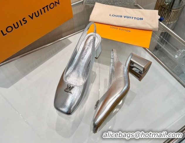 Perfect Louis Vuitton Swing Slingback Pump 5.5cm in Calf Leather Silver 2025 1AGTY9