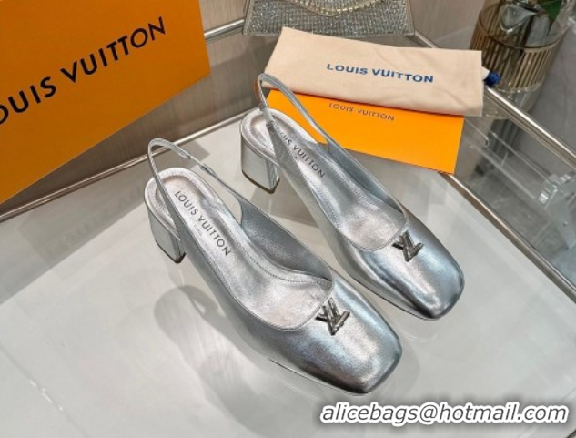 Perfect Louis Vuitton Swing Slingback Pump 5.5cm in Calf Leather Silver 2025 1AGTY9