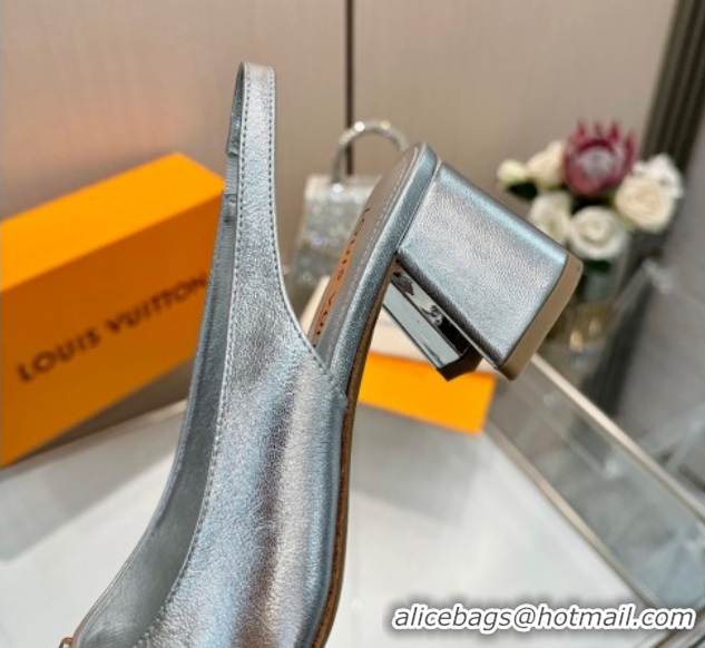 Perfect Louis Vuitton Swing Slingback Pump 5.5cm in Calf Leather Silver 2025 1AGTY9