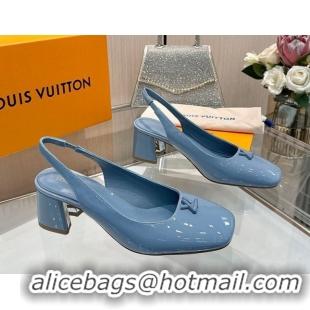 Stylish Louis Vuitton Swing Slingback Pump 5.5cm in Patent Leather Light Blue 2025 1AGTY9