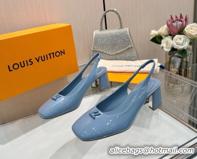 Stylish Louis Vuitton Swing Slingback Pump 5.5cm in Patent Leather Light Blue 2025 1AGTY9
