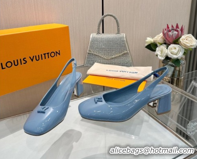 Stylish Louis Vuitton Swing Slingback Pump 5.5cm in Patent Leather Light Blue 2025 1AGTY9
