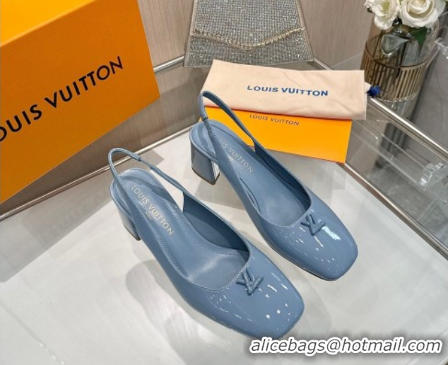 Stylish Louis Vuitton Swing Slingback Pump 5.5cm in Patent Leather Light Blue 2025 1AGTY9