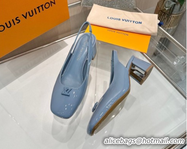 Stylish Louis Vuitton Swing Slingback Pump 5.5cm in Patent Leather Light Blue 2025 1AGTY9