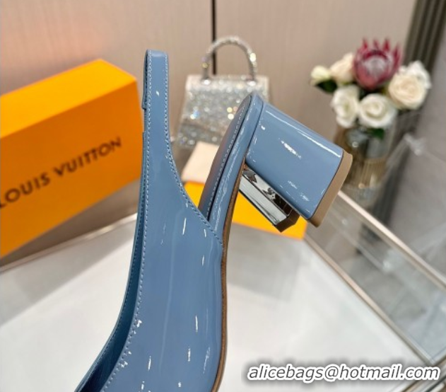 Stylish Louis Vuitton Swing Slingback Pump 5.5cm in Patent Leather Light Blue 2025 1AGTY9